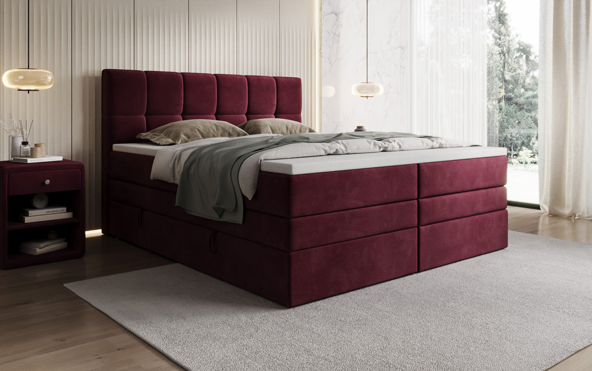 Windsor box spring bed with storage in velvet