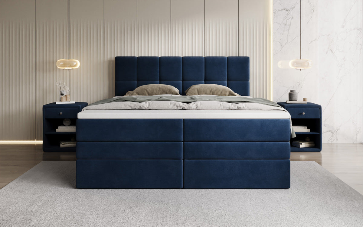 Windsor box spring bed with storage in velvet