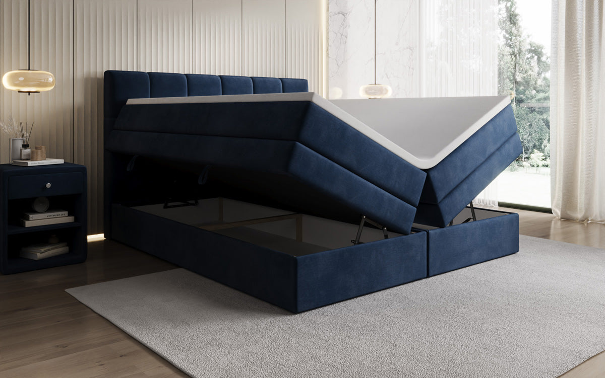 Windsor box spring bed with storage in velvet