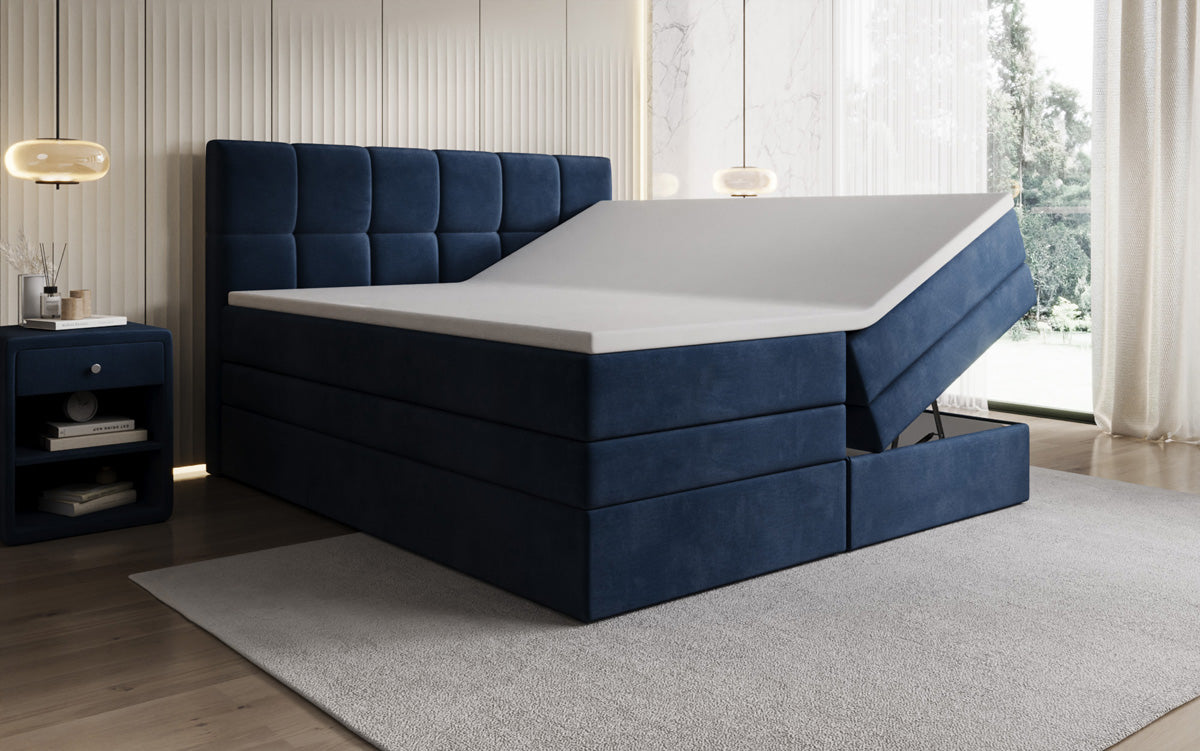 Windsor box spring bed with storage in velvet