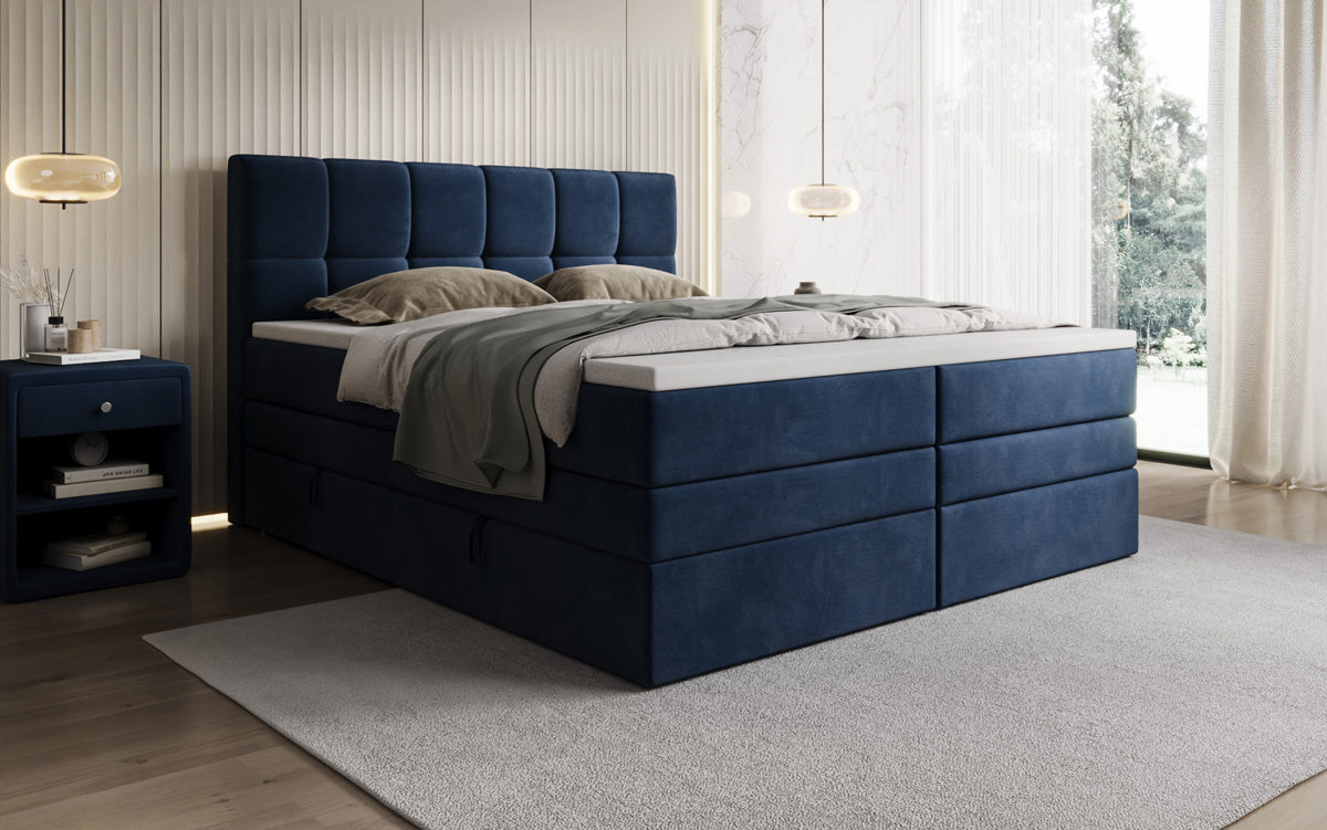 Windsor box spring bed with storage in velvet