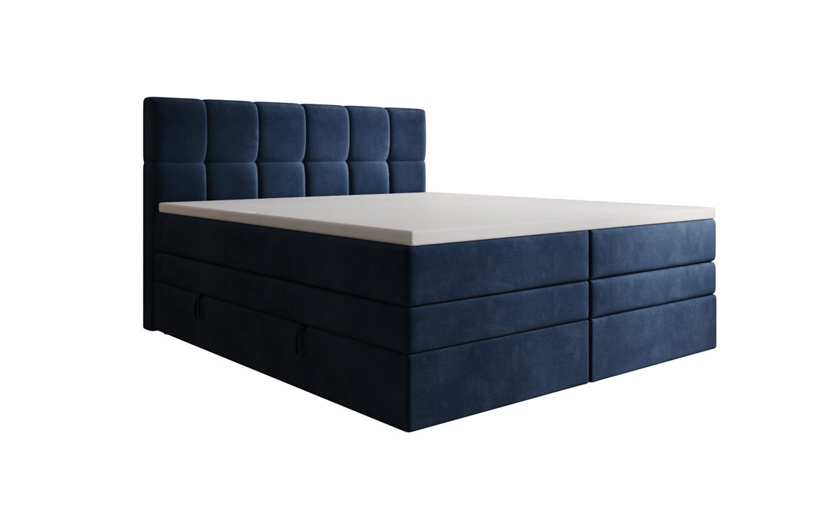 Windsor box spring bed with storage in velvet