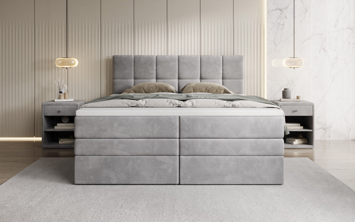 Windsor box spring bed with storage in velvet