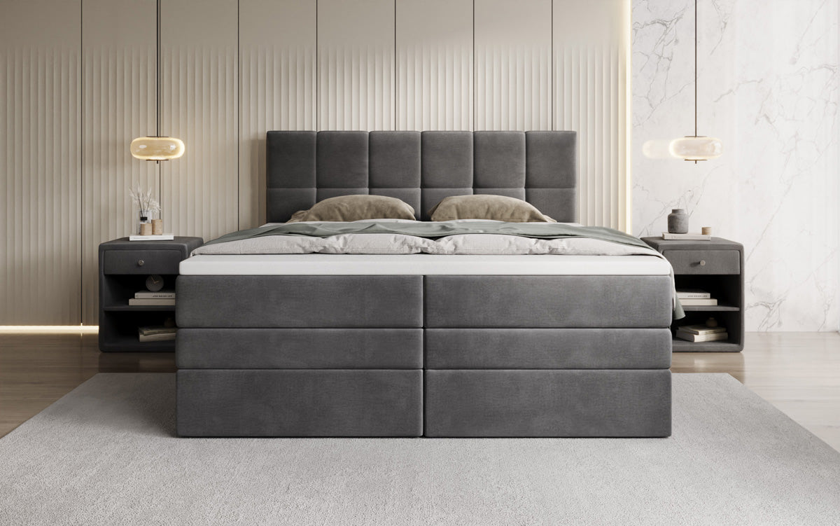 Windsor box spring bed with storage in velvet