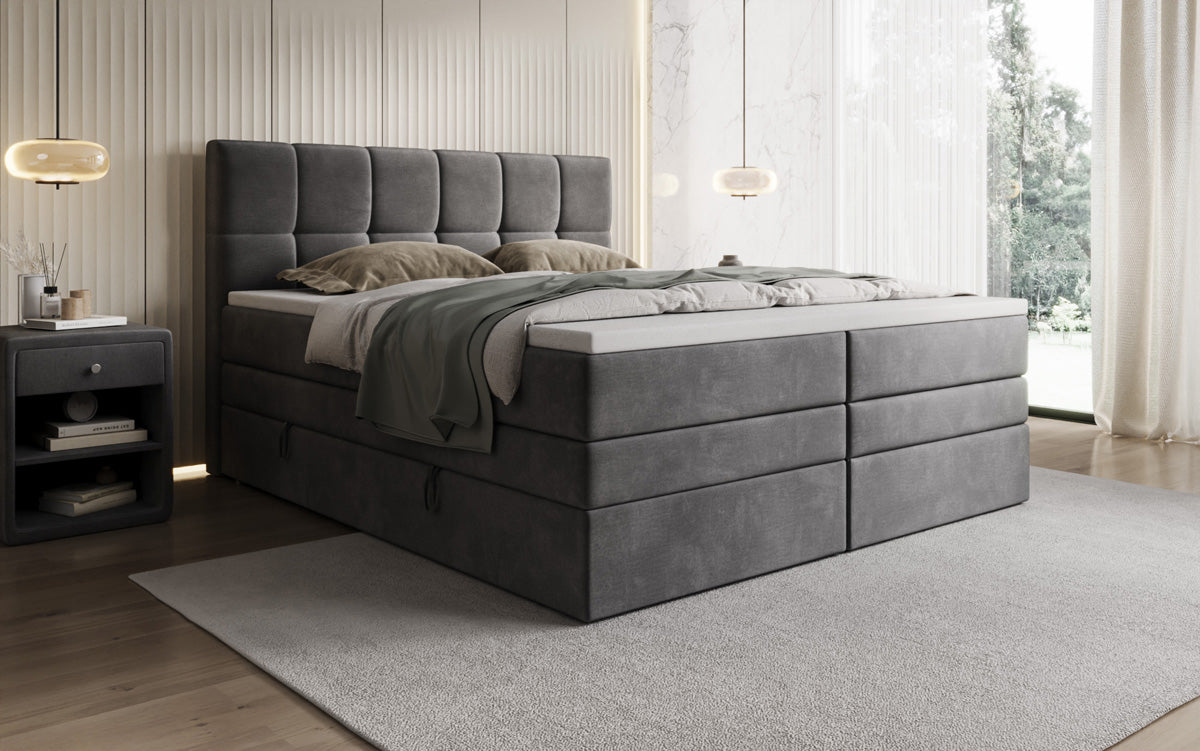 Windsor box spring bed with storage in velvet