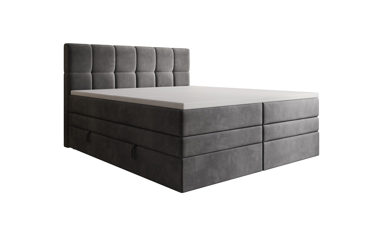 Windsor box spring bed with storage in velvet