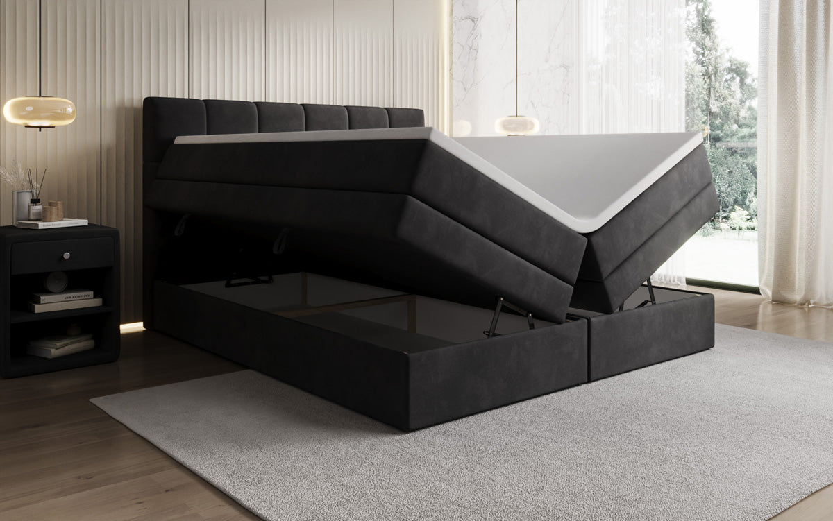 Windsor box spring bed with storage in velvet