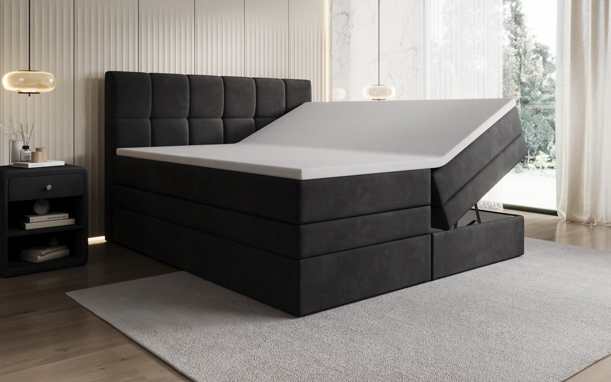 Windsor box spring bed with storage in velvet