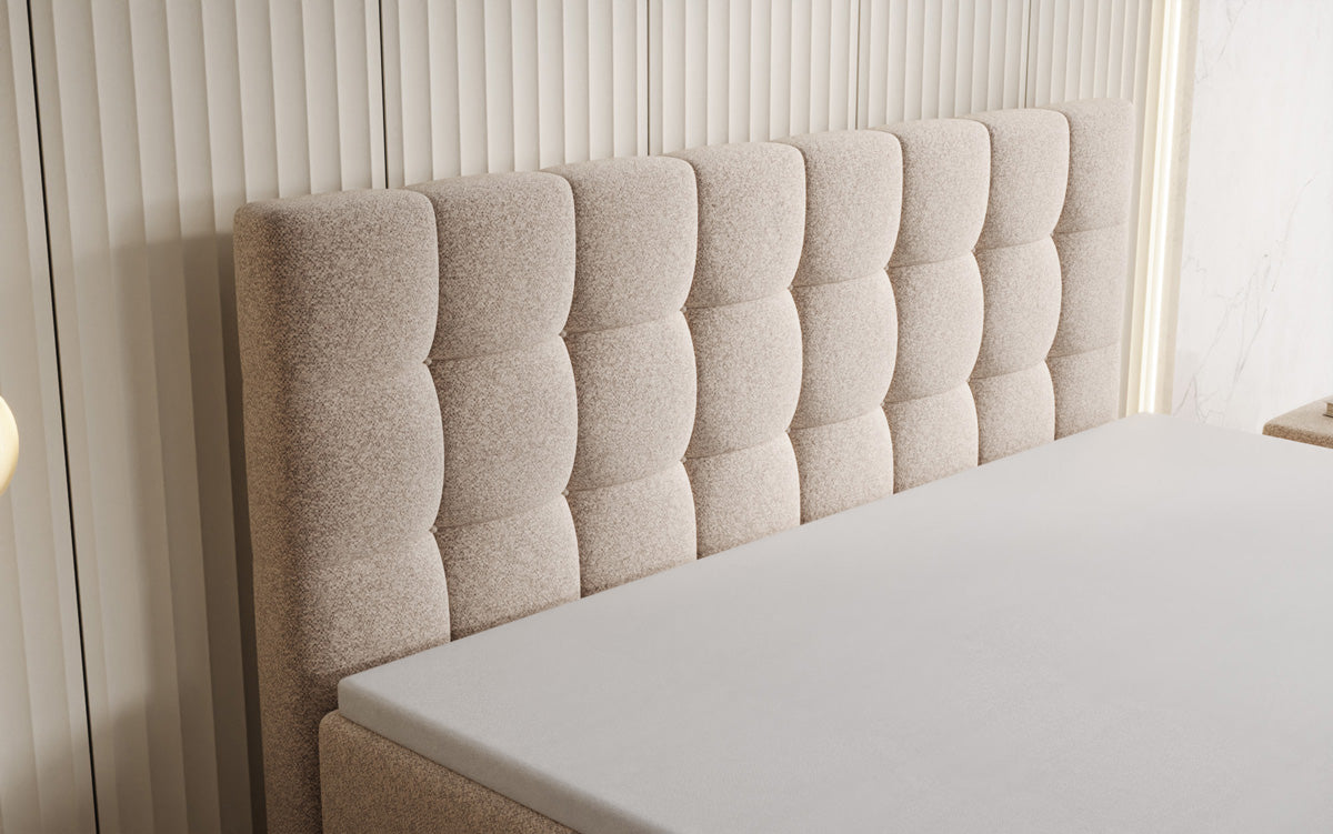 Grandé box spring bed in textured fabric with storage space