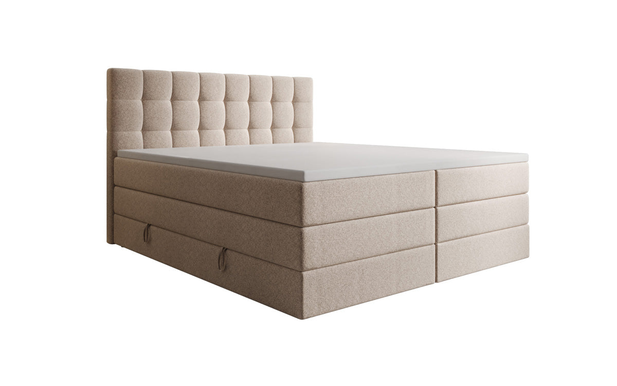 Grandé box spring bed in textured fabric with storage space