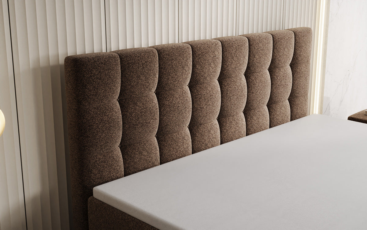 Grandé box spring bed in textured fabric with storage space