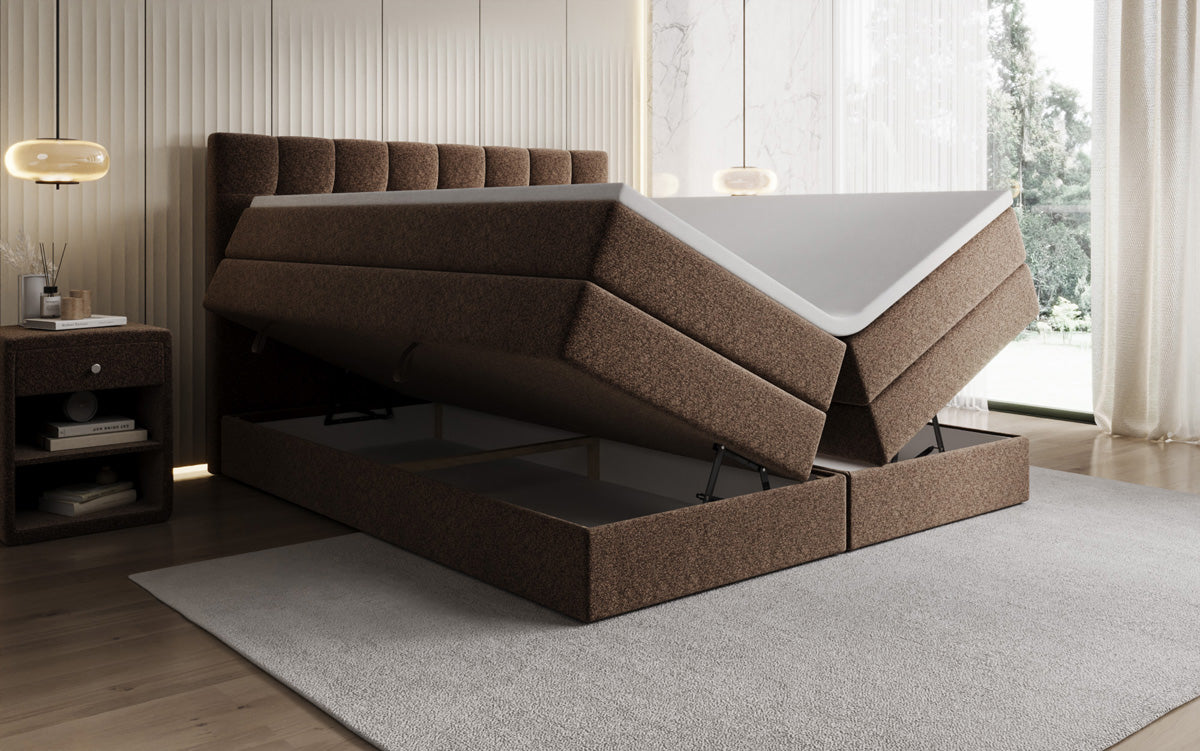 Grandé box spring bed in textured fabric with storage space