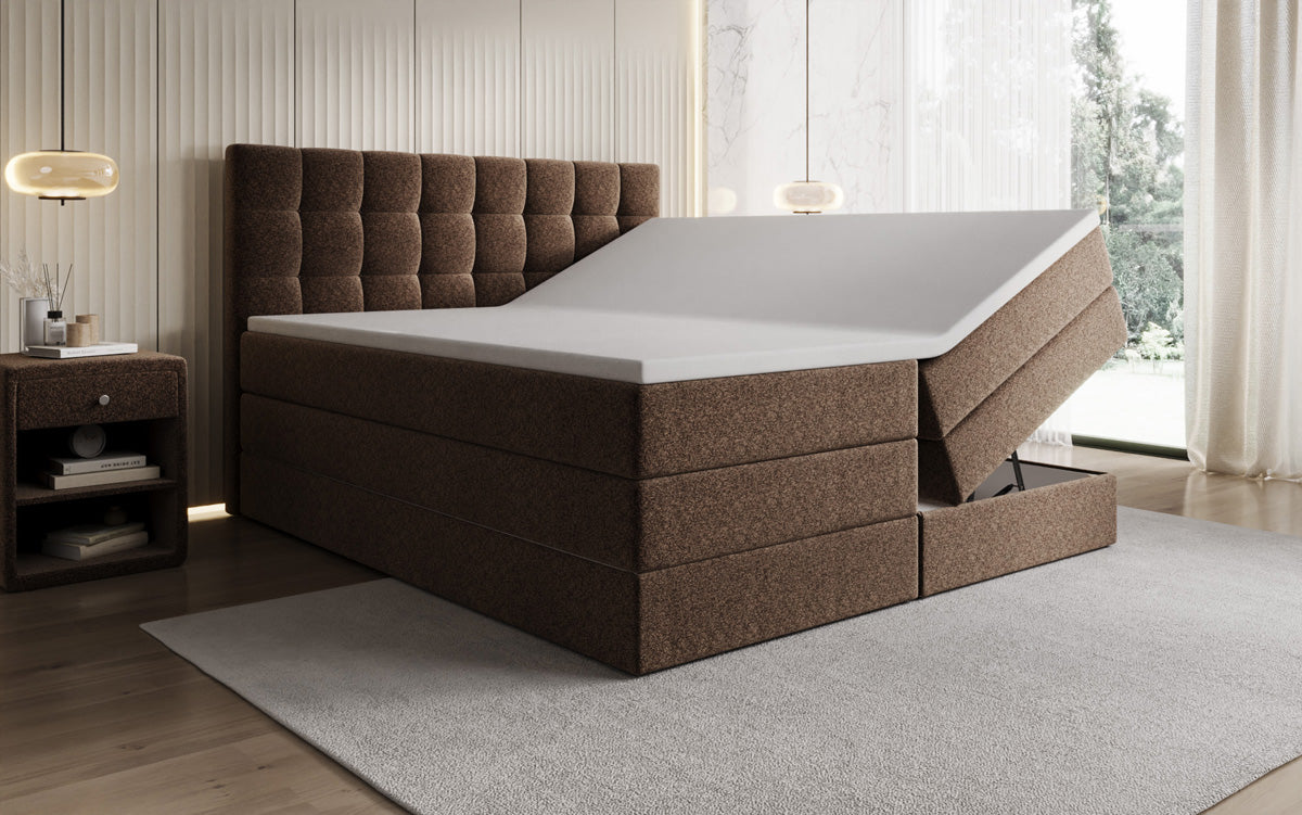 Grandé box spring bed in textured fabric with storage space