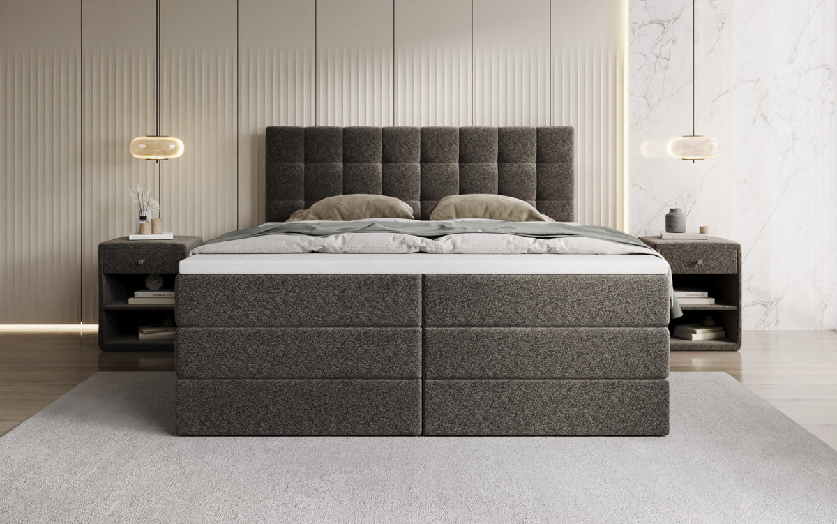 Grandé box spring bed in textured fabric with storage space