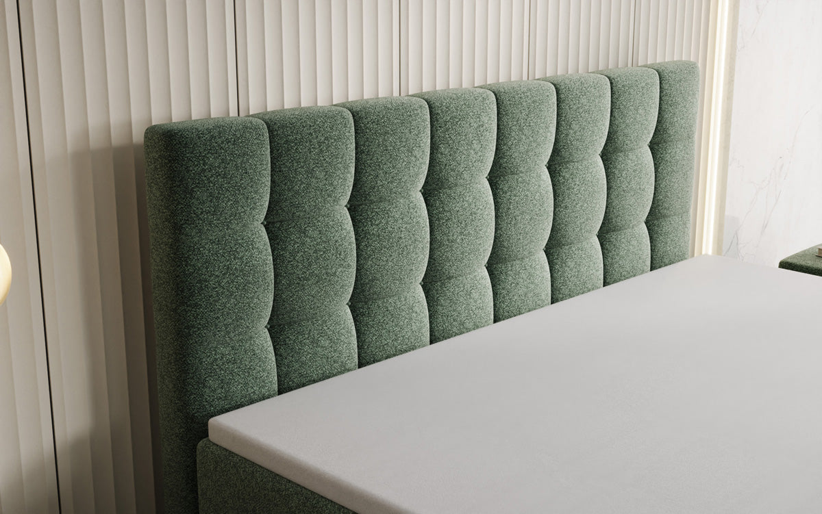 Grandé box spring bed in textured fabric with storage space