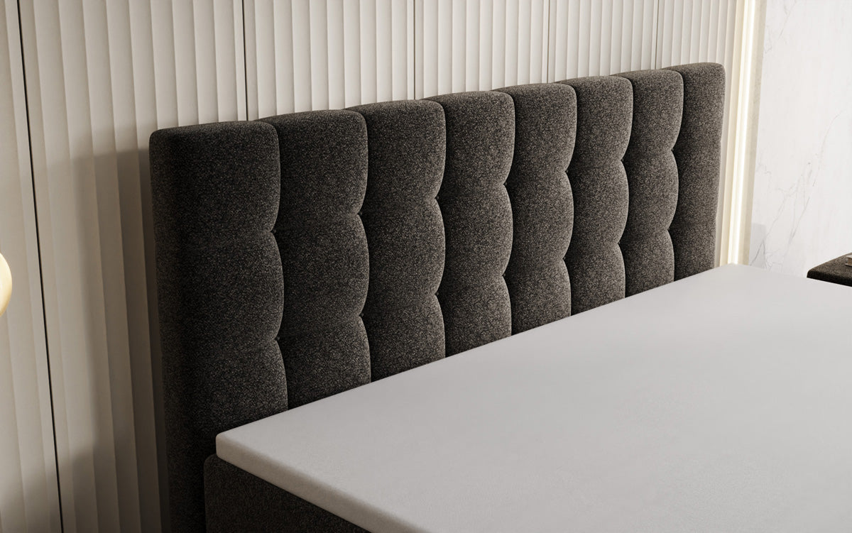Grandé box spring bed in textured fabric with storage space