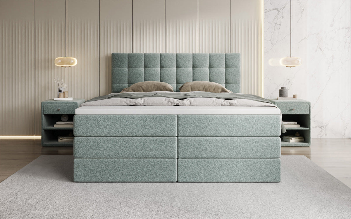 Grandé box spring bed in textured fabric with storage space