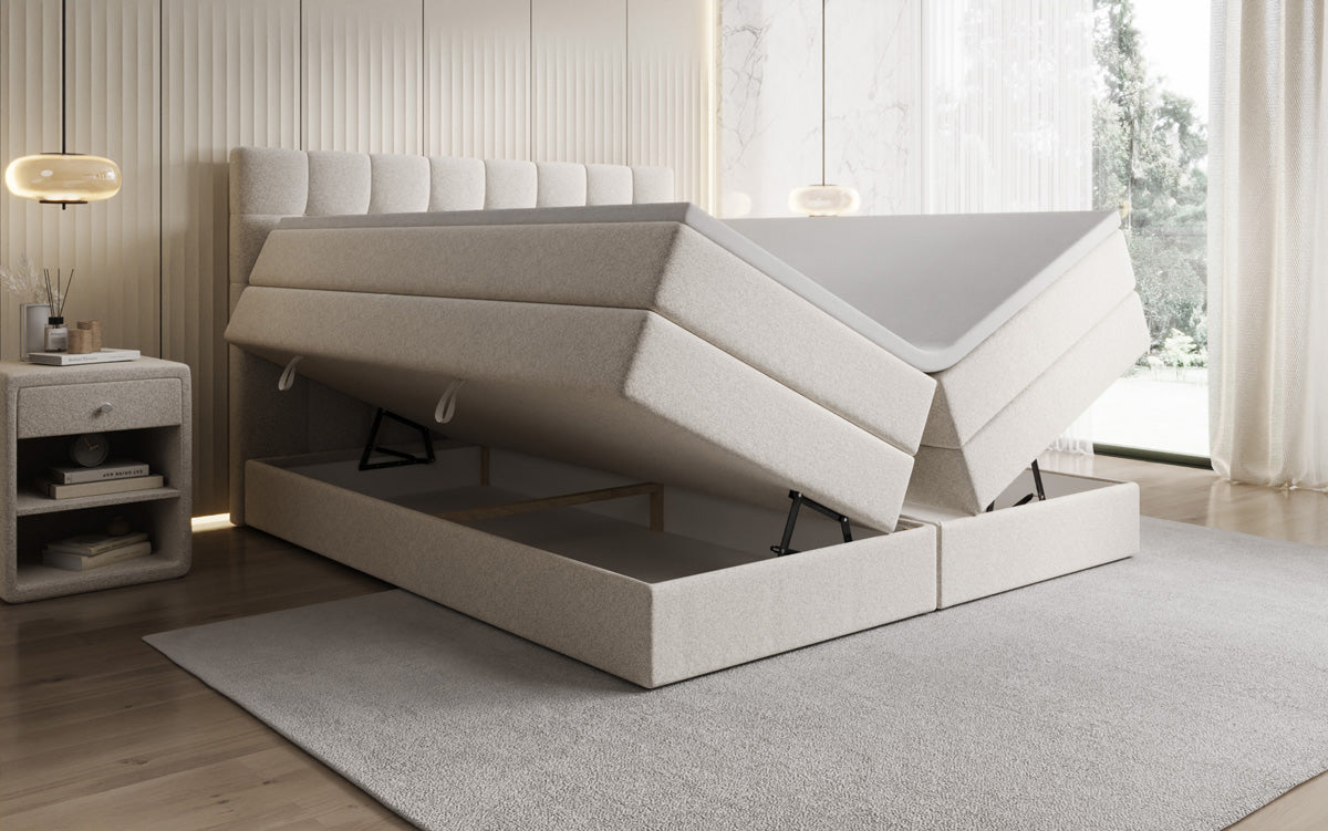 Grandé box spring bed in textured fabric with storage space
