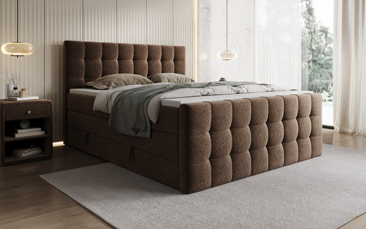Box spring bed Ascot in textured fabric with storage space