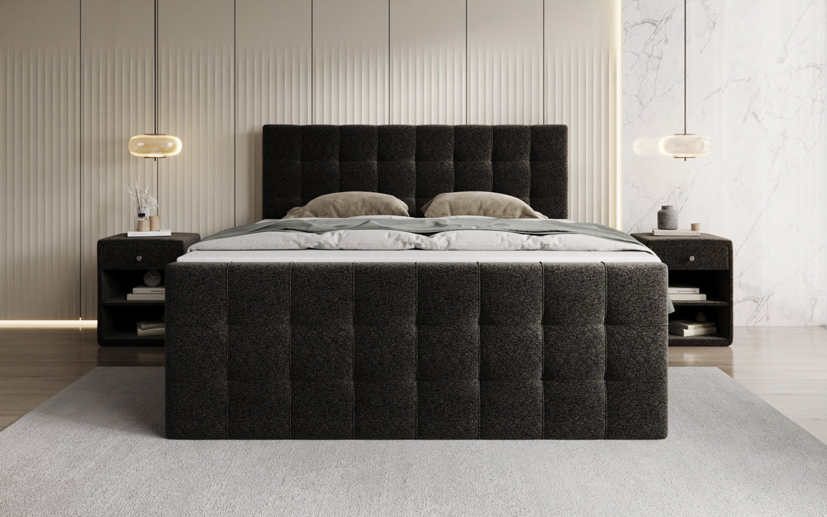 Box spring bed Ascot in textured fabric with storage space