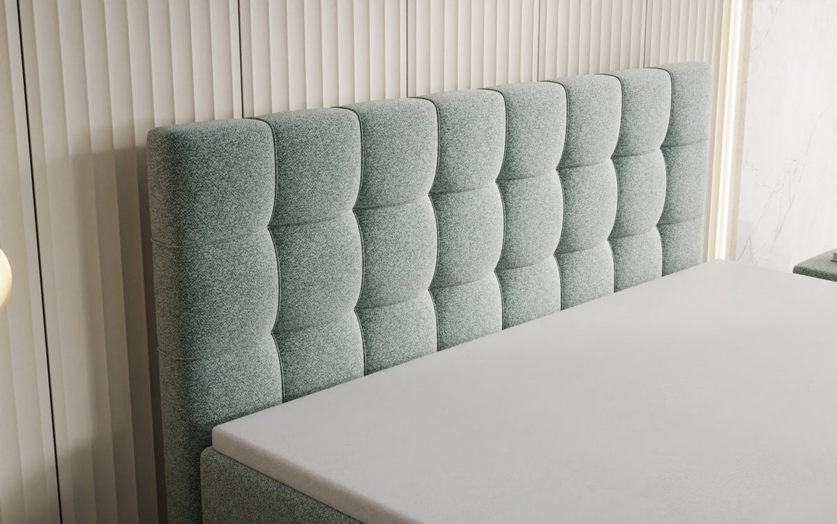 Box spring bed Ascot in textured fabric with storage space