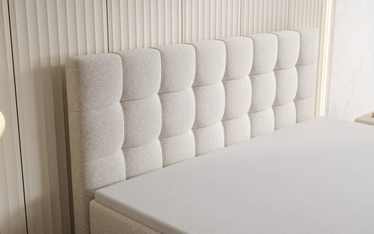Box spring bed Ascot in textured fabric with storage space