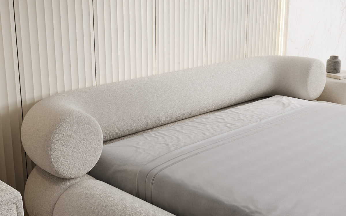 Designer Polsterbett Mochi in Teddy Bouclé mit Stauraum