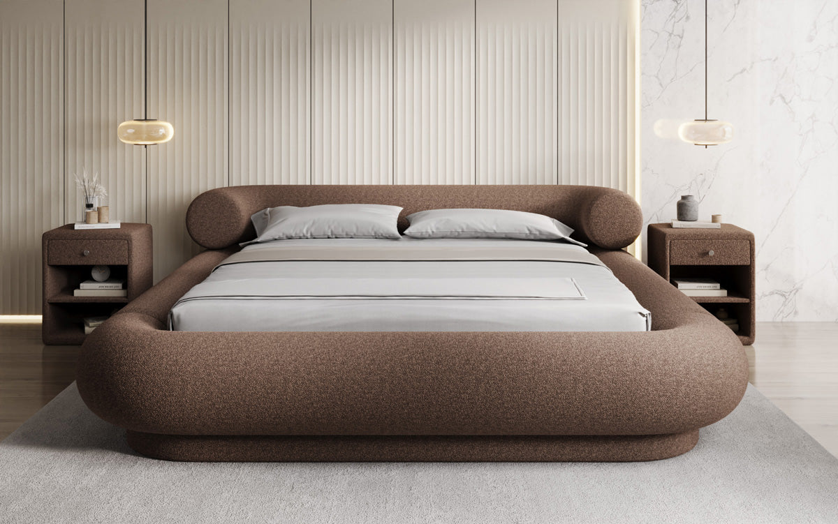 Designer Polsterbett Mochi in Teddy Bouclé mit Stauraum