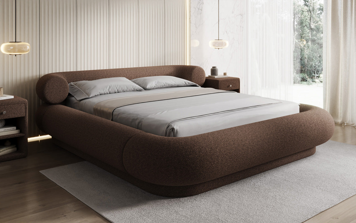 Designer Polsterbett Mochi in Teddy Bouclé mit Stauraum