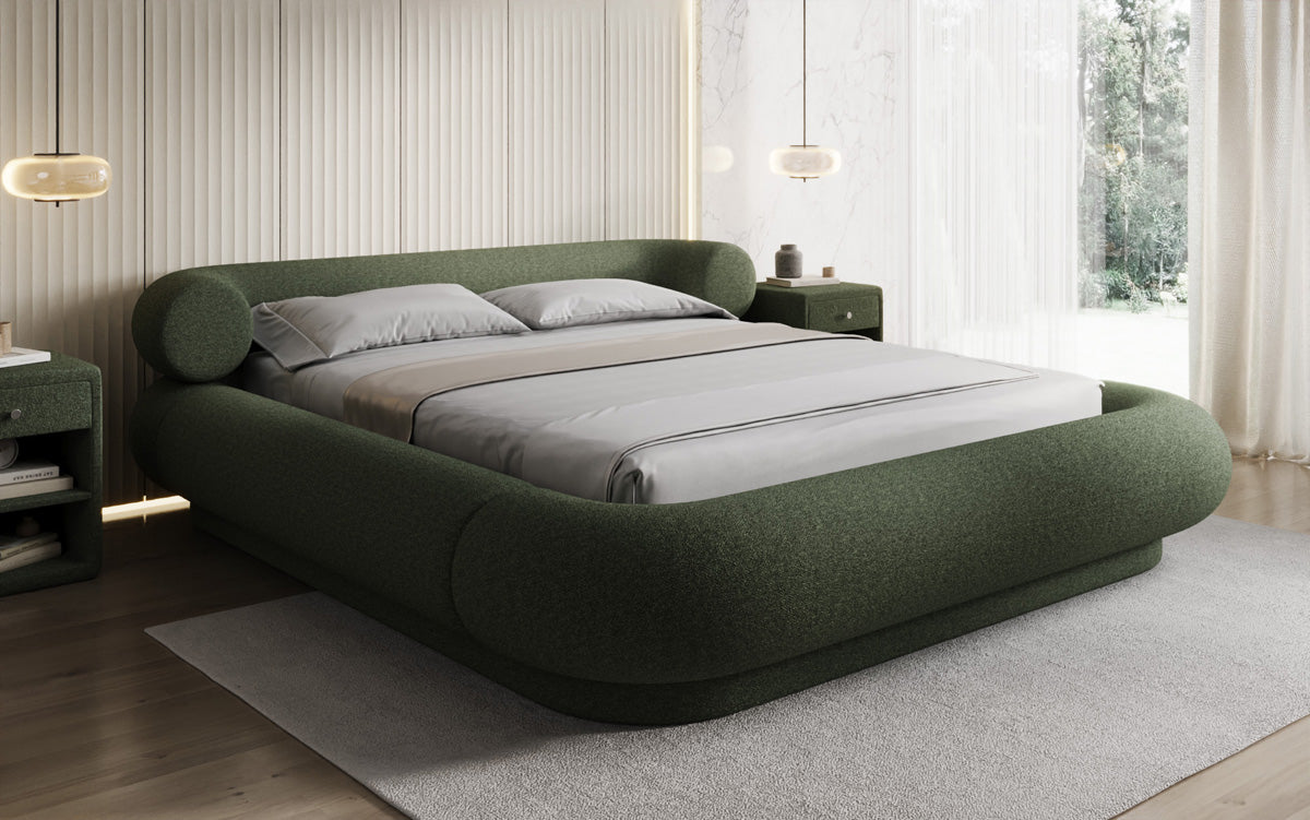 Designer Polsterbett Mochi in Teddy Bouclé mit Stauraum