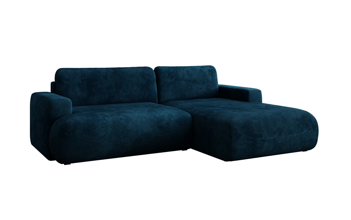Designer corner sofa Enzo with sleeping and fold-out function in Corduroy