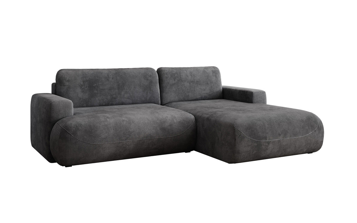 Designer corner sofa Enzo with sleeping and fold-out function in Corduroy