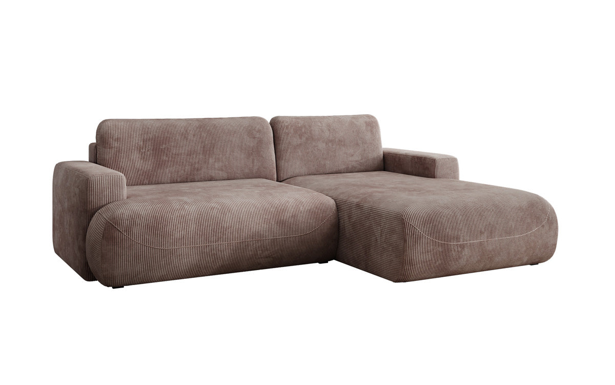 Designer corner sofa Enzo with sleeping and fold-out function in Corduroy