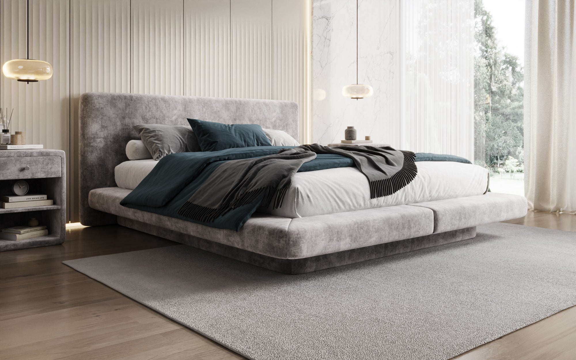 Designer upholstered bed Yumi in velvet