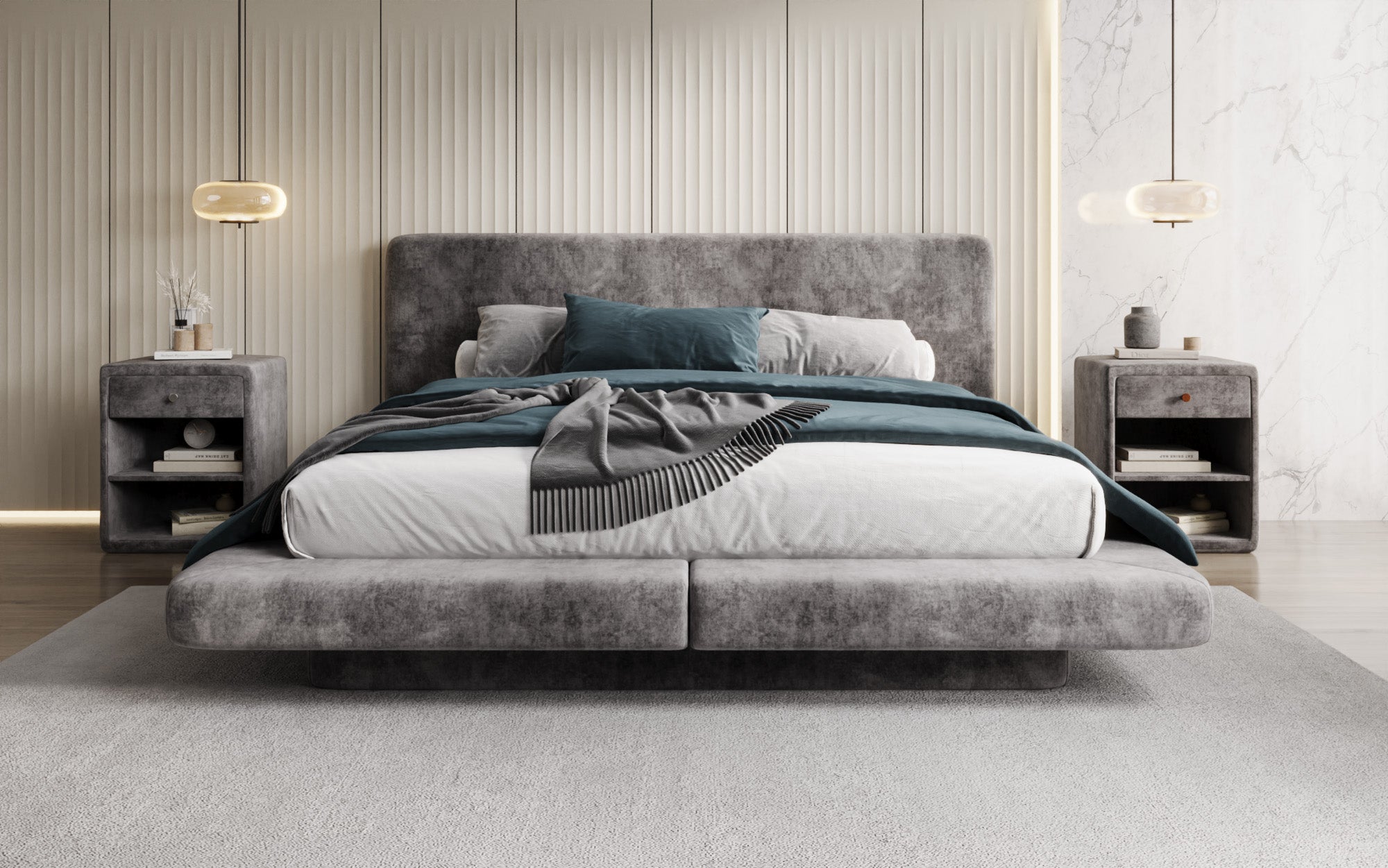 Designer upholstered bed Yumi in velvet