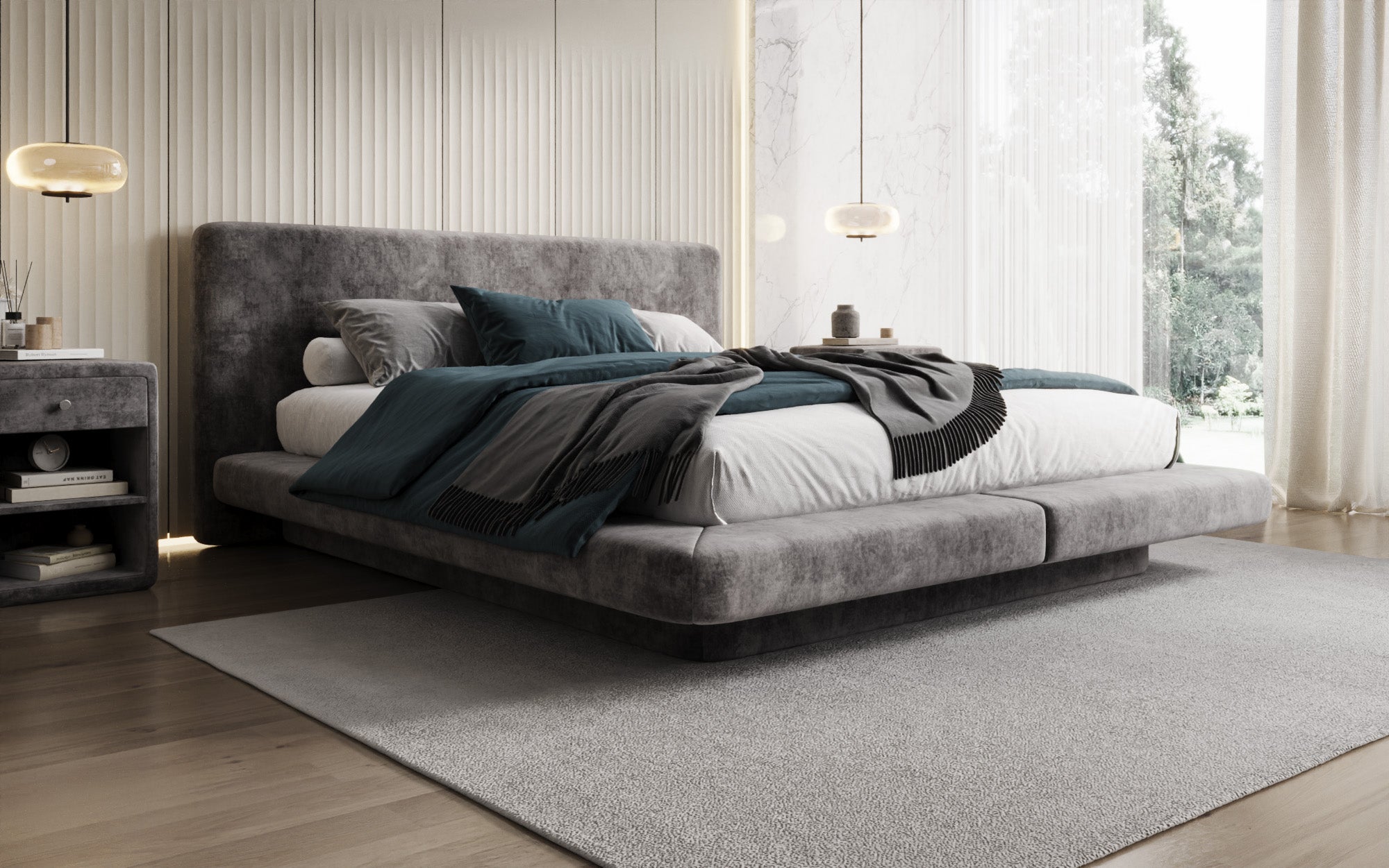 Designer upholstered bed Yumi in velvet