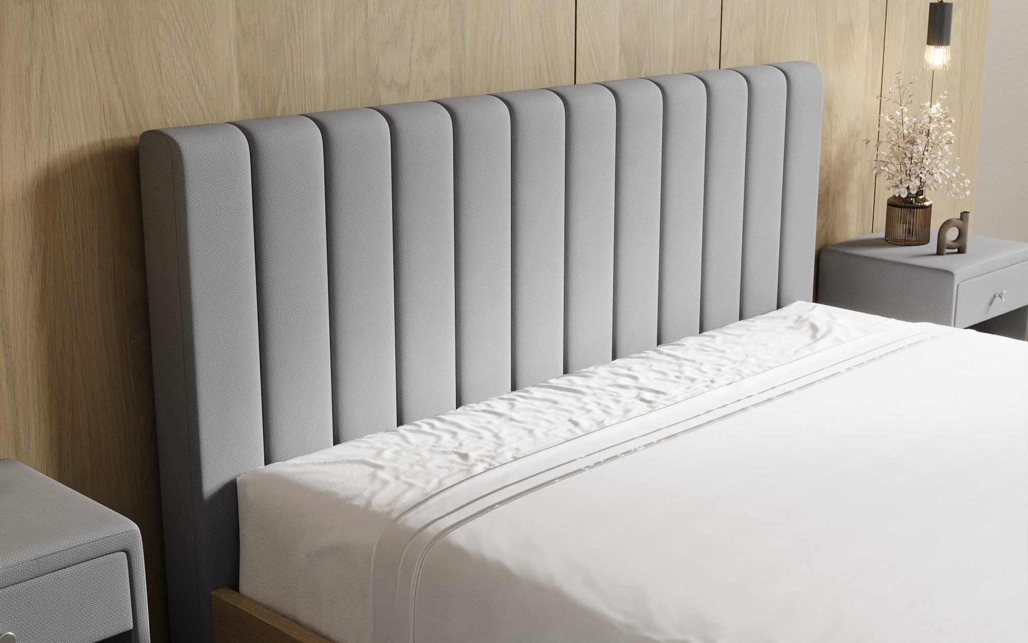 Designer upholstered bed Fiore Linea in fabric with storage space
