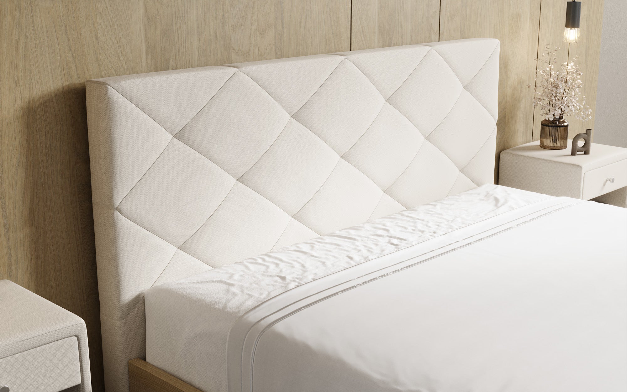 Designer upholstered bed Fiore Caro in fabric with storage space