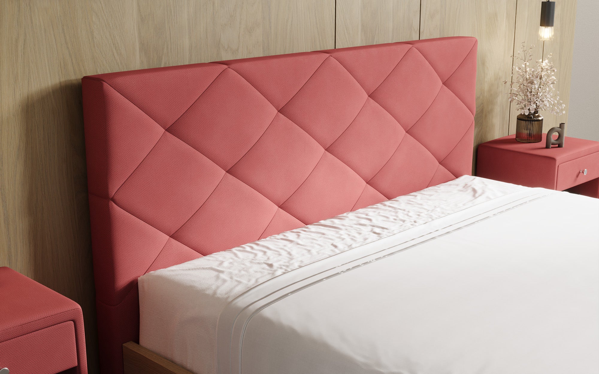 Designer upholstered bed Fiore Caro in fabric with storage space