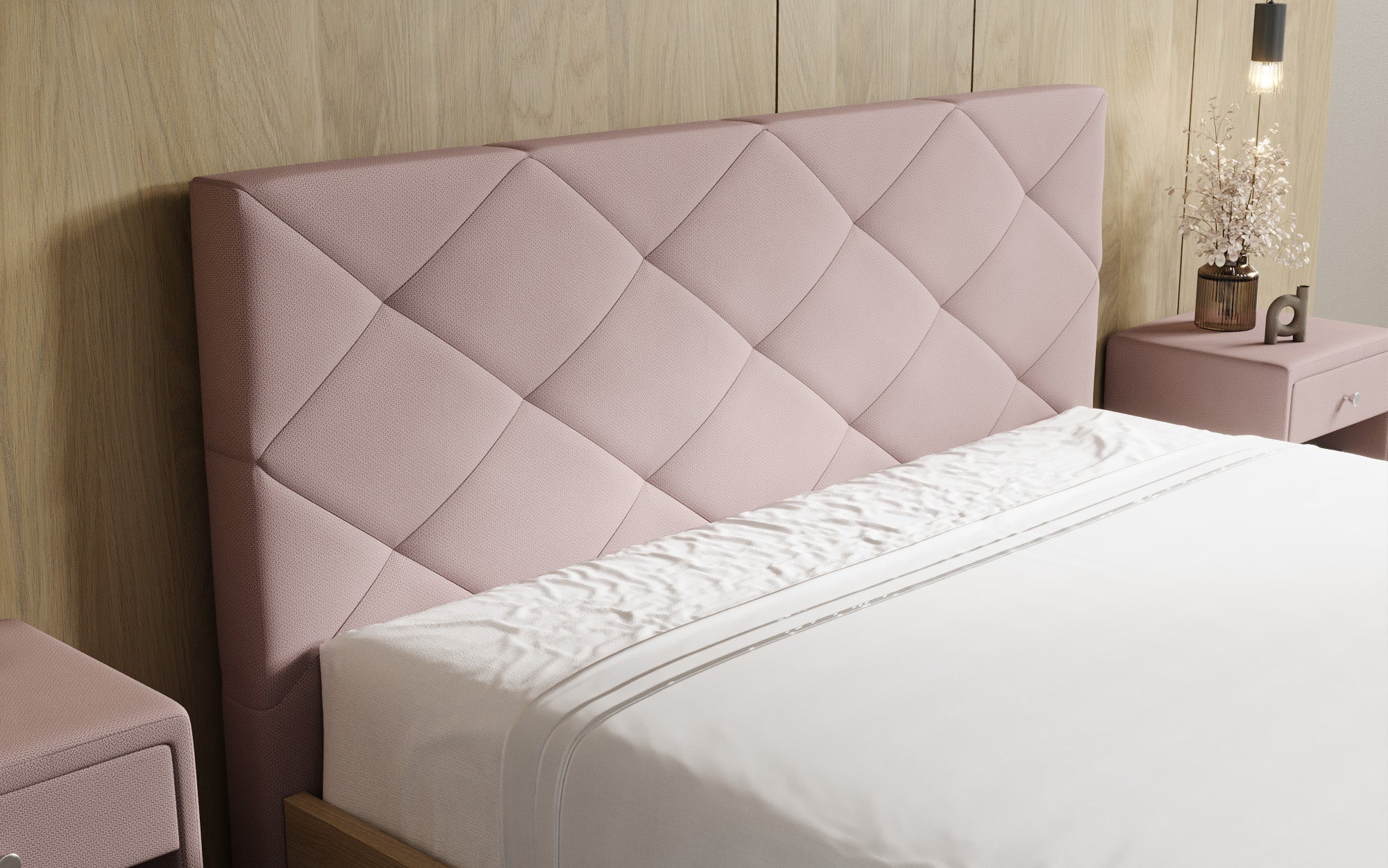 Designer upholstered bed Fiore Caro in fabric with storage space