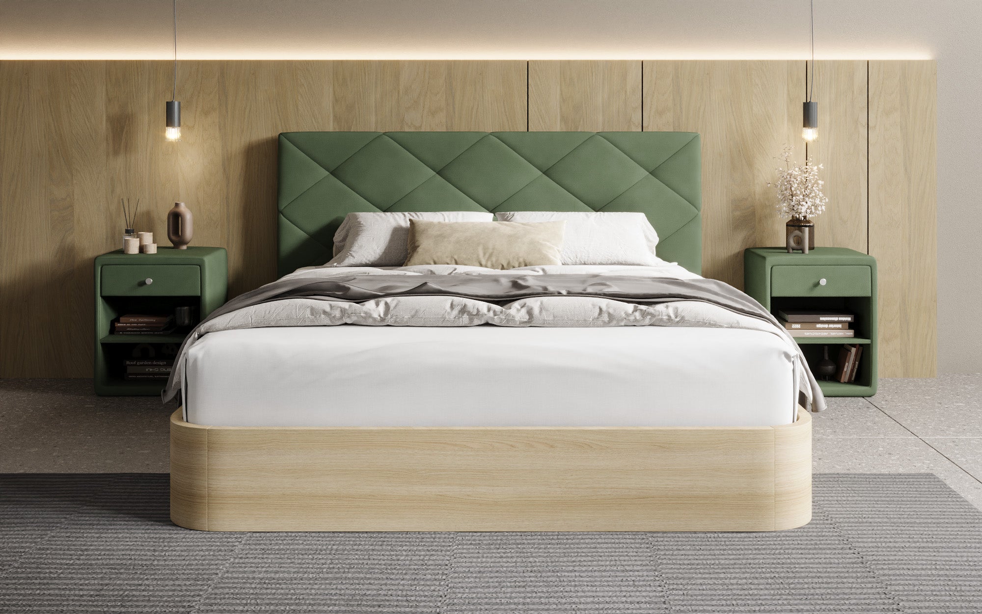 Designer upholstered bed Fiore Caro in fabric with storage space