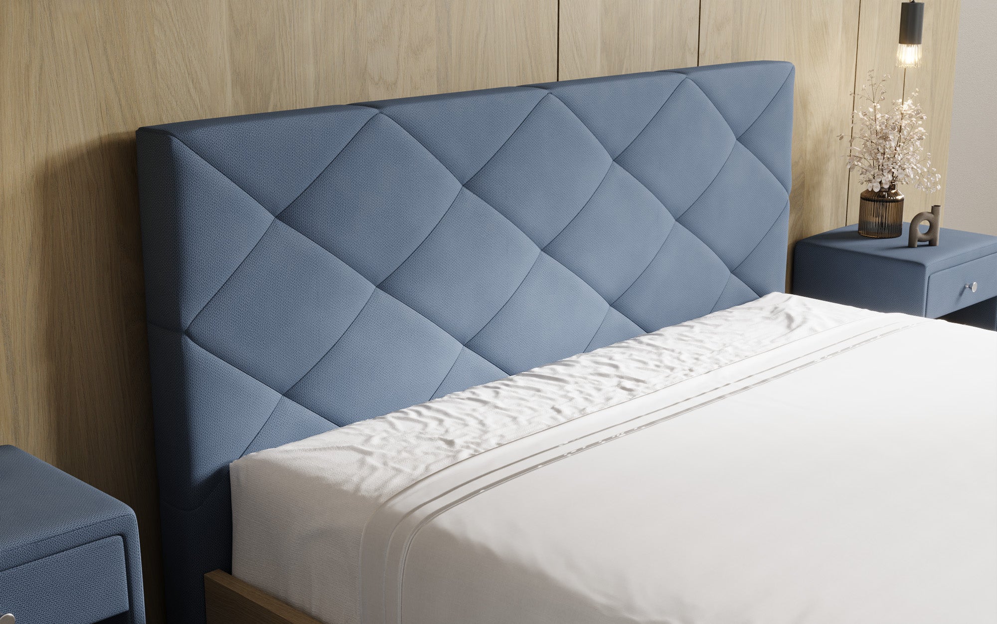 Designer upholstered bed Fiore Caro in fabric with storage space
