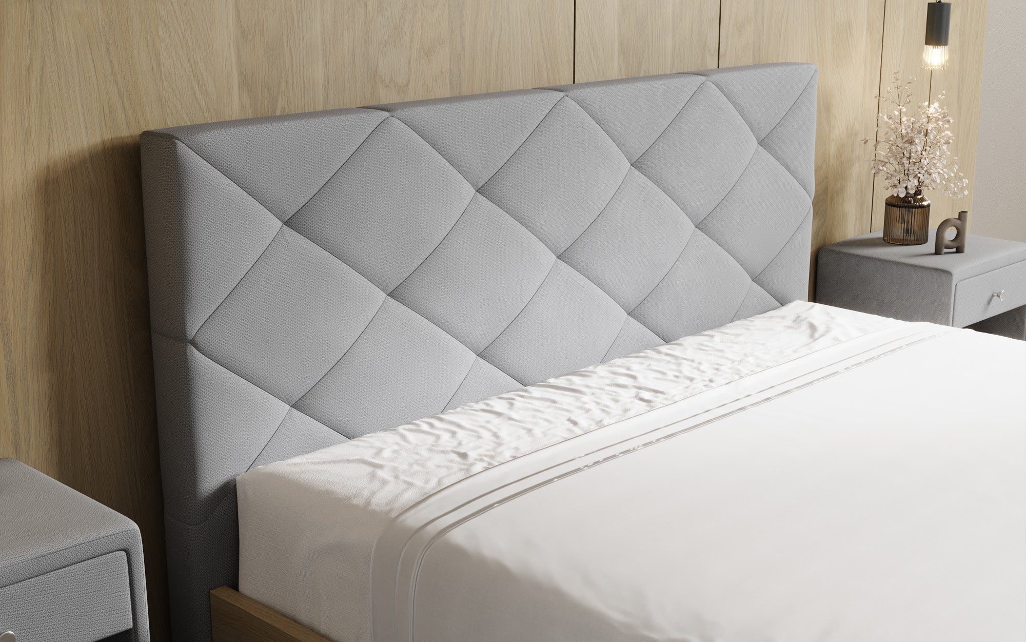Designer upholstered bed Fiore Caro in fabric with storage space