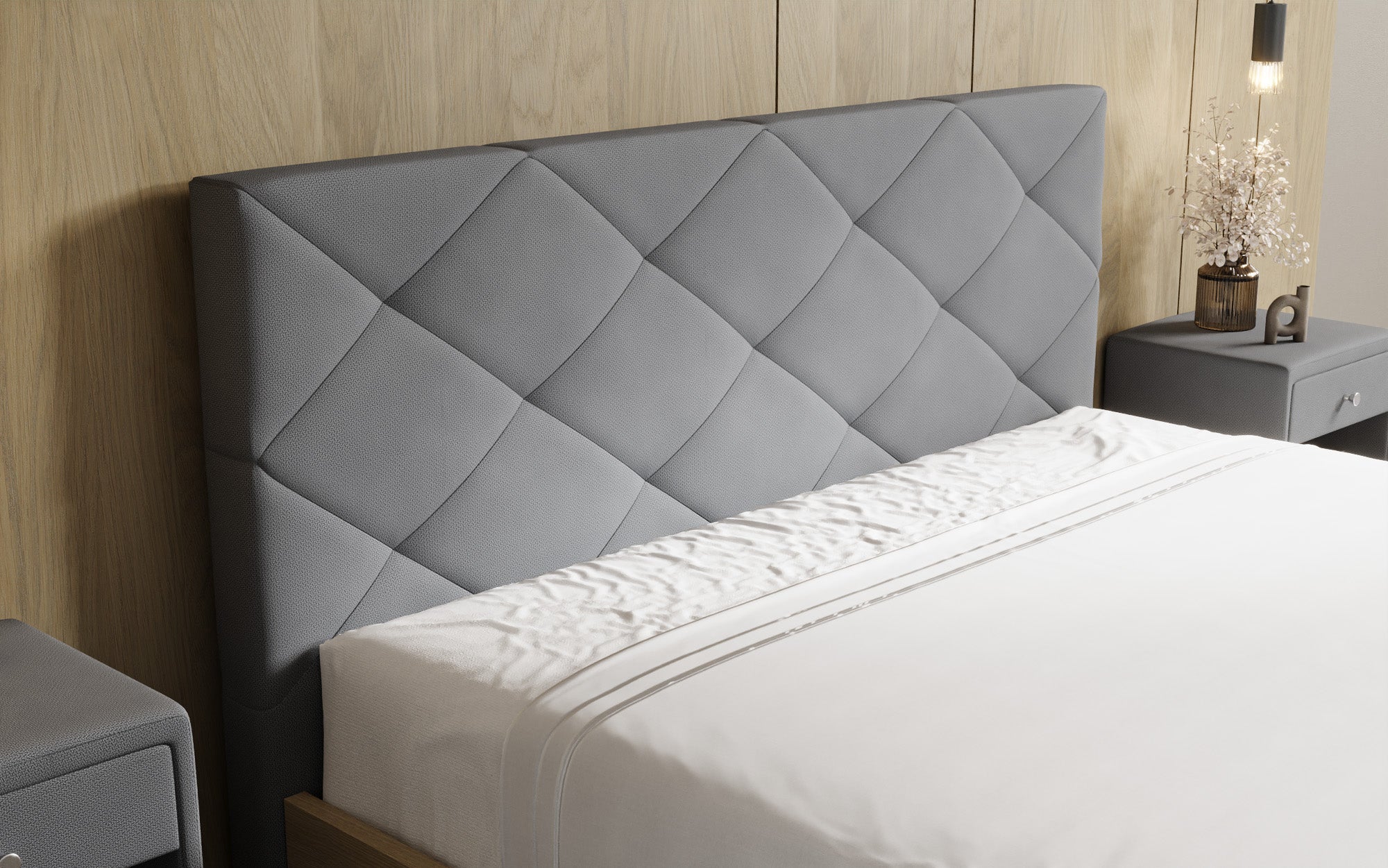 Designer upholstered bed Fiore Caro in fabric with storage space