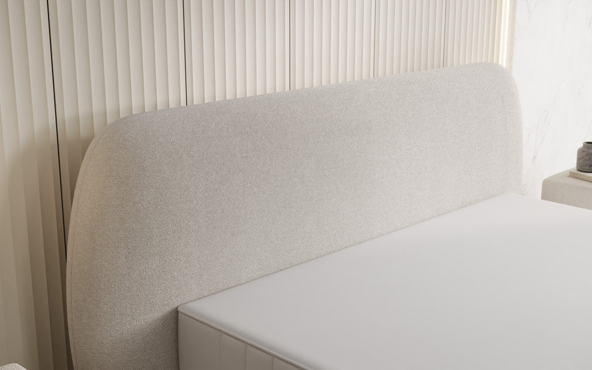 Designer upholstered bed Nella in teddy bouclé with storage space
