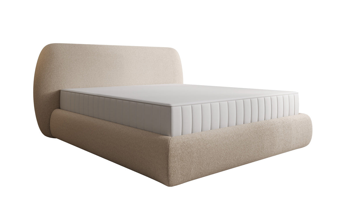 Designer upholstered bed Nella in teddy bouclé with storage space