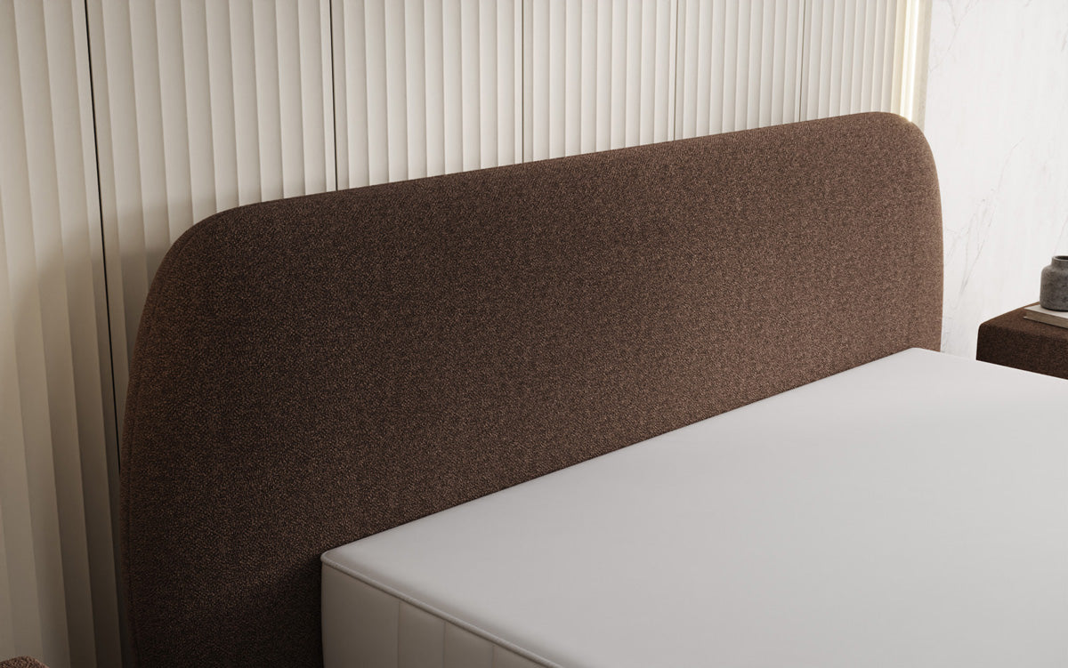 Designer upholstered bed Nella in teddy bouclé with storage space