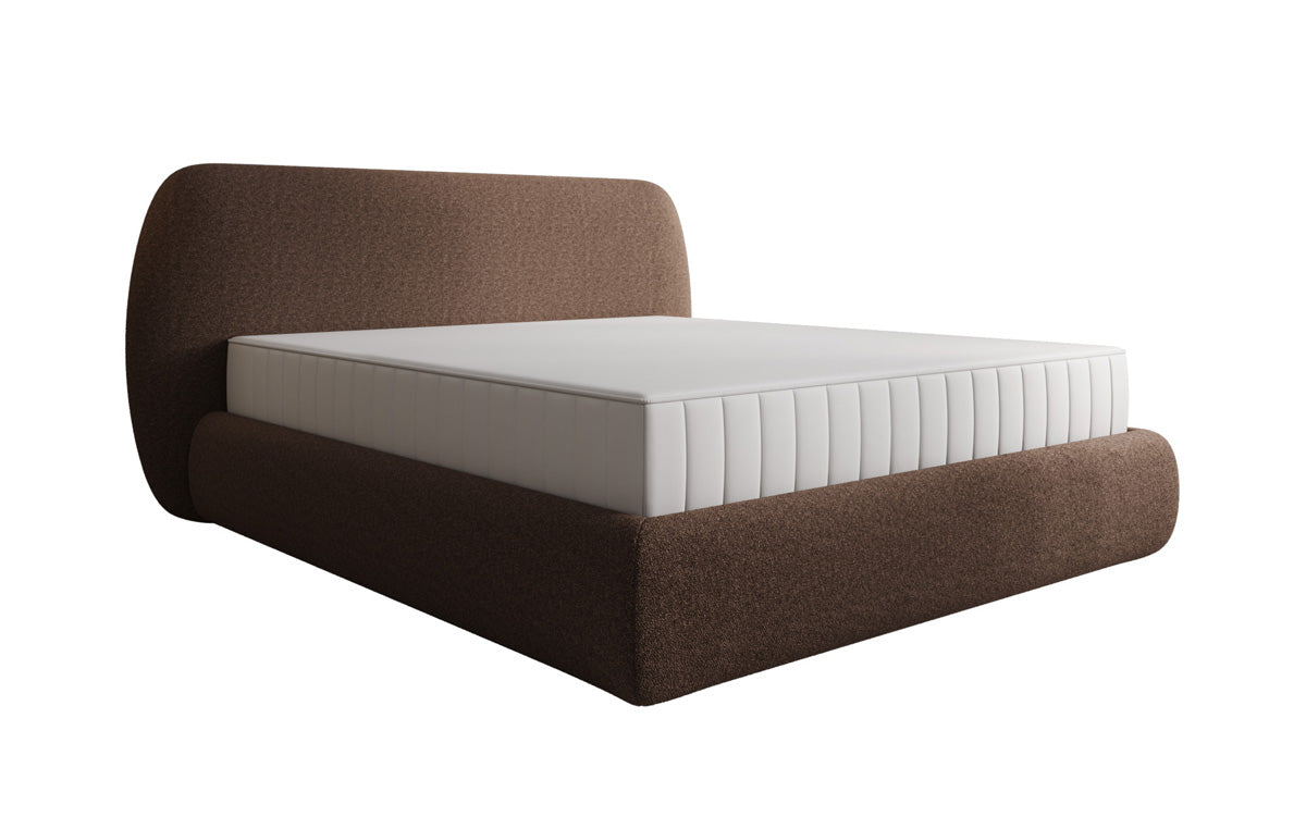Designer upholstered bed Nella in teddy bouclé with storage space
