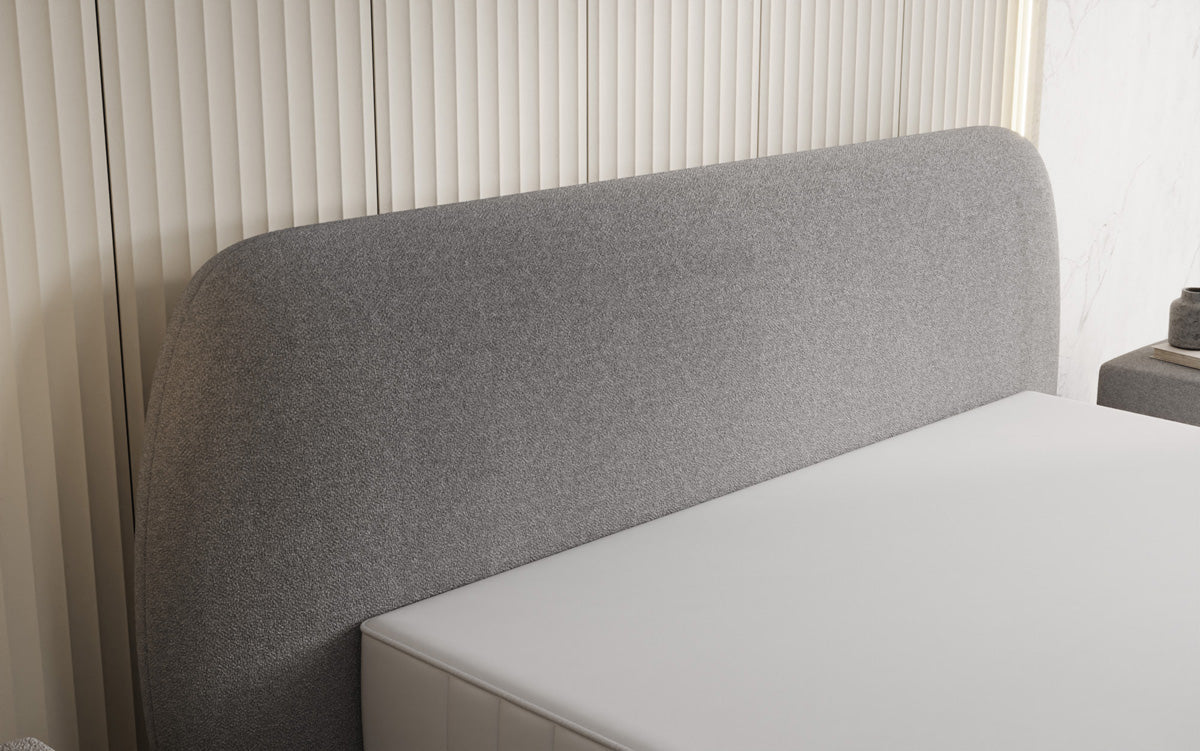 Designer upholstered bed Nella in teddy bouclé with storage space