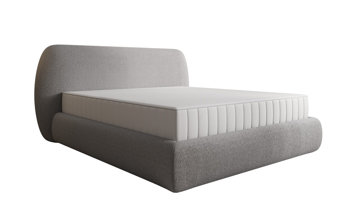 Designer upholstered bed Nella in teddy bouclé with storage space